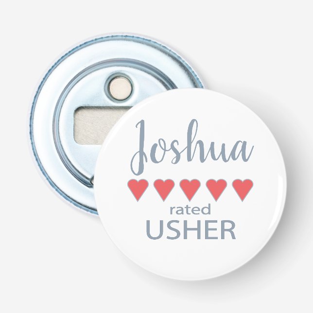 Bridal & Wedding Party 5 Heart Usher Bottle Opener (Front)