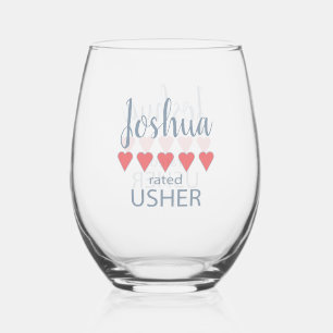 Bridal & Wedding Party 5 Heart Usher Stemless Wine Glass