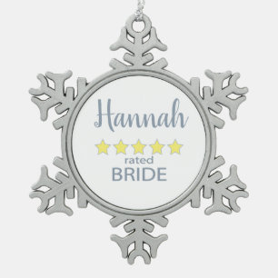 Bridal & Wedding Party 5 Star Bride Snowflake Pewter Christmas Ornament
