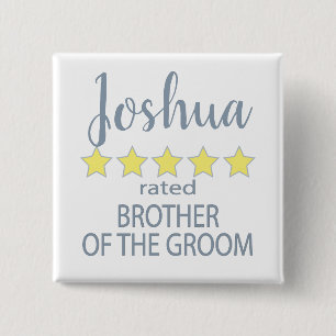 Bridal & Wedding Party 5 Star Brother of Groom 15 Cm Square Badge