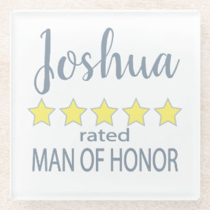 Bridal & Wedding Party 5 Star Man of Honour Glass Coaster