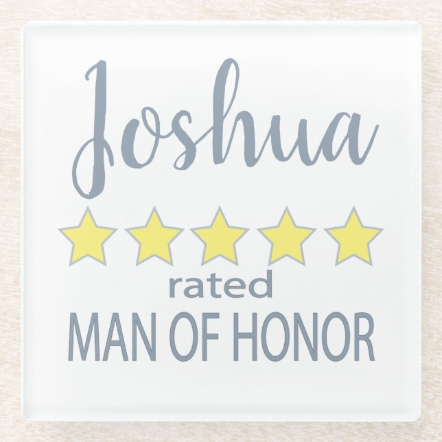 Bridal & Wedding Party 5 Star Man of Honour Glass Coaster (Front)