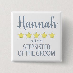 Bridal & Wedding Party 5 Star Stepsister of Groom 15 Cm Square Badge