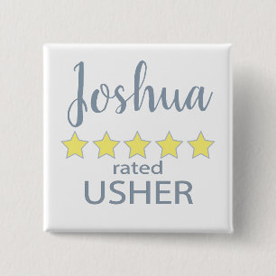 Bridal & Wedding Party 5 Star Usher 15 Cm Square Badge