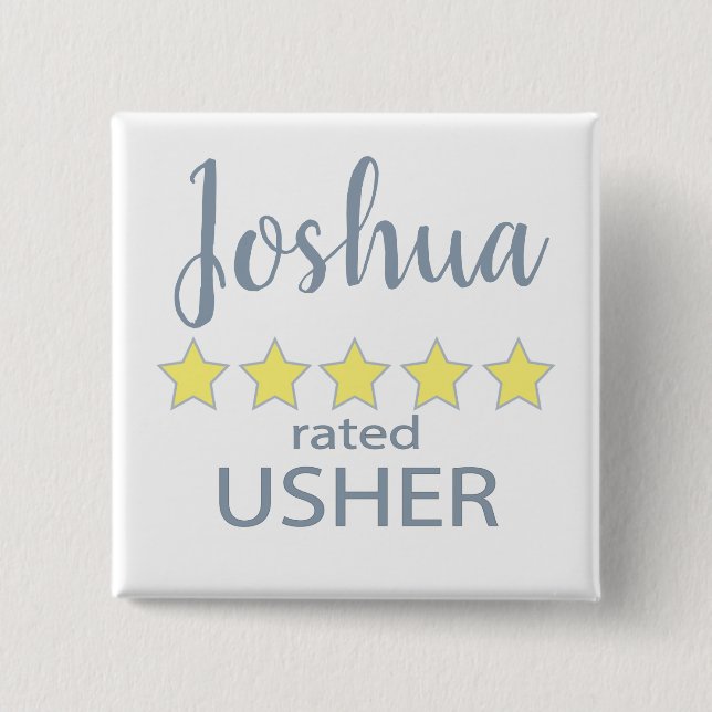 Bridal & Wedding Party 5 Star Usher 15 Cm Square Badge (Front)