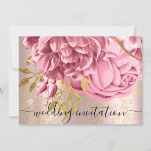 Bridal Wedding Pink Rose Gold Flowers Roses  Invitation