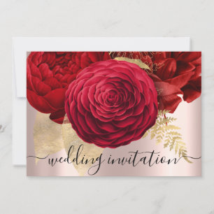 Bridal Wedding Red Gold Roses Flowers Elegant Invitation