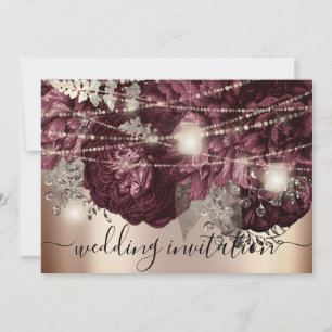 Bridal Wedding Rose Gold Burgundy Marsala Lights Invitation