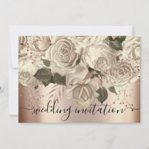 Bridal Wedding Rose Ivory Roses Wreath Sepia Invitation