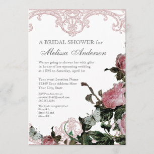 Bridal Wedding Shower Invite, Trellis Rose Vintage Invitation