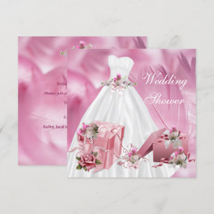 Bridal Wedding Shower Pretty White Pink Dress Invitation