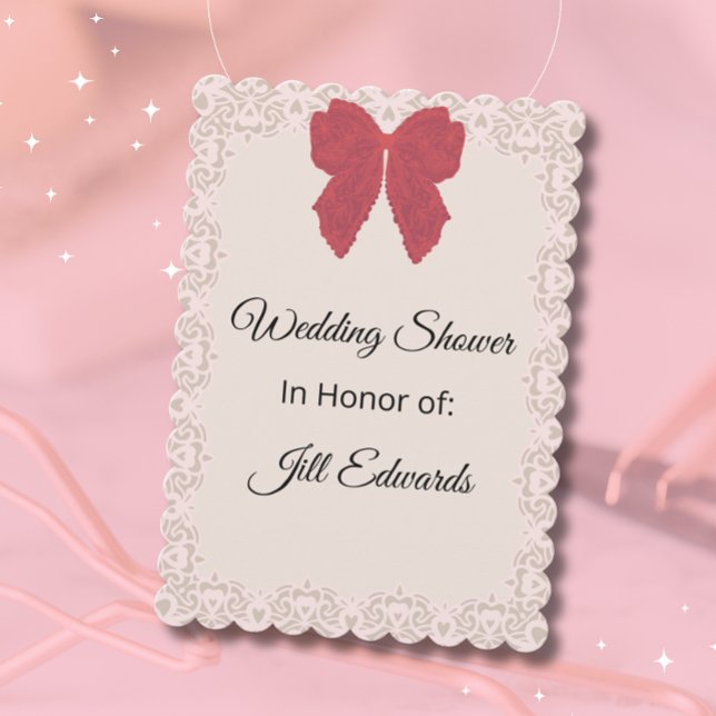 Bridal Wedding Shower Vintage Red Bow Invitation (Creator Uploaded)