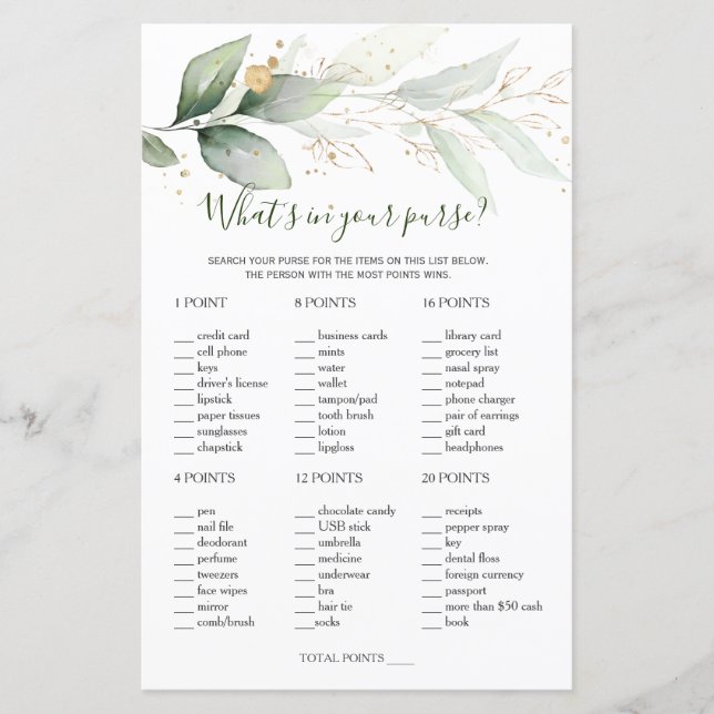 Bridal What's in Your Purse/Scramble Paper Sheet (Front)