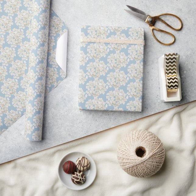 Bridal White Hydrangeas on Soft Blue Wrapping Paper (Crafts)