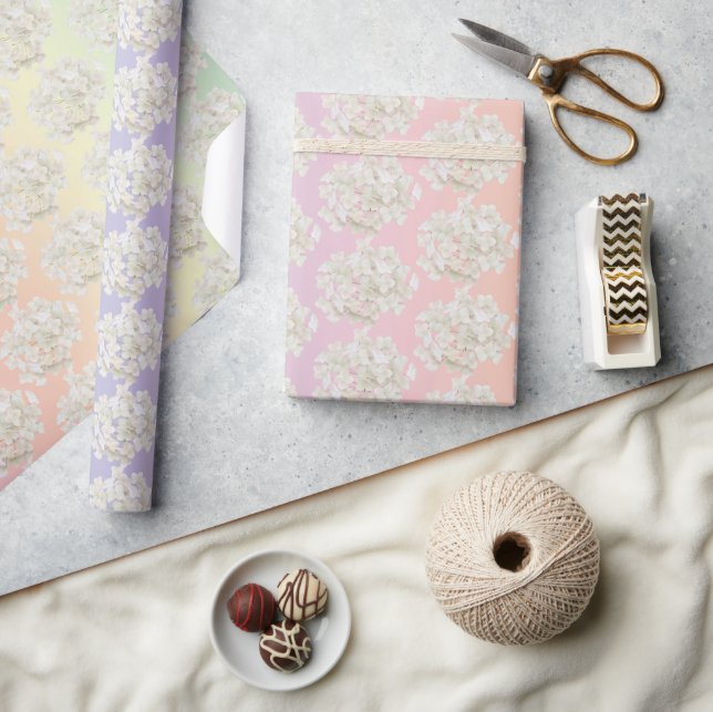 Bridal White Hydrangeas on Soft Rainbow Wrapping Paper (Crafts)