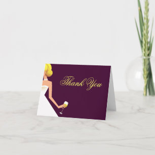 Bridal wine thank you card purple with pearls