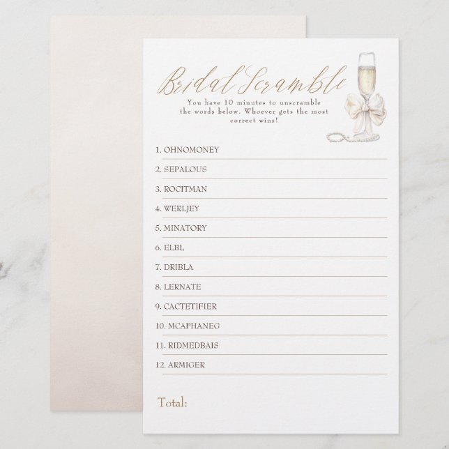 Bridal Word Scramble Fun Bridal Shower Game Card (Front/Back)