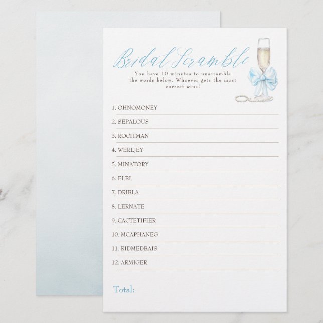 Bridal Word Scramble Fun Bridal Shower Game Card (Front/Back)