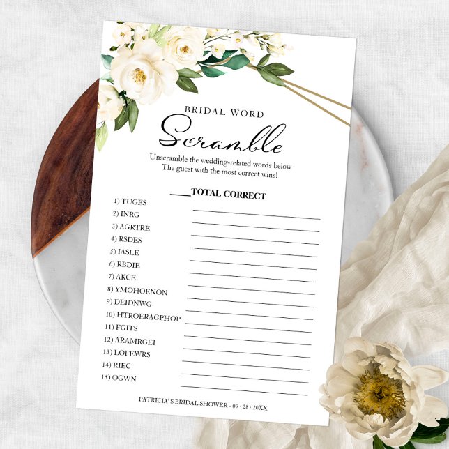 Bridal Word Scramble Game Greenery Geometric Flyer (Creator Uploaded)