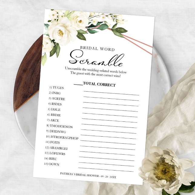 Bridal Word Scramble Game Greenery Geometric Flyer (Creator Uploaded)