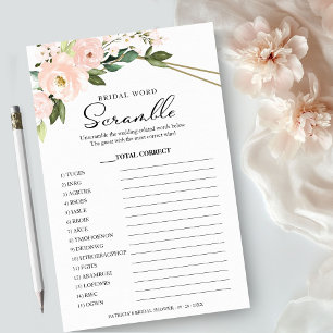 Bridal Word Scramble Game Pink Floral Geometric Flyer