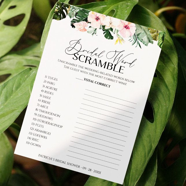 Bridal Word Scramble Game Tropical Floral card (Creator Uploaded)