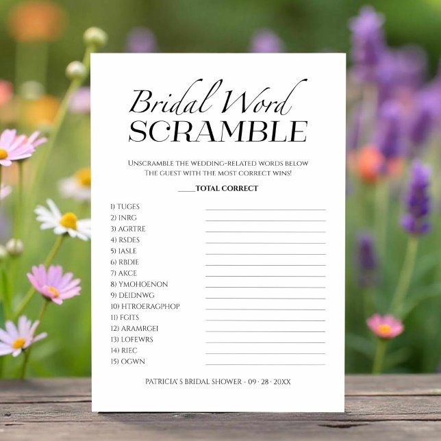 Bridal Word Scramble Minimalist Game card (Creator Uploaded)