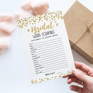 Bridal word scramble with Answers Game Card