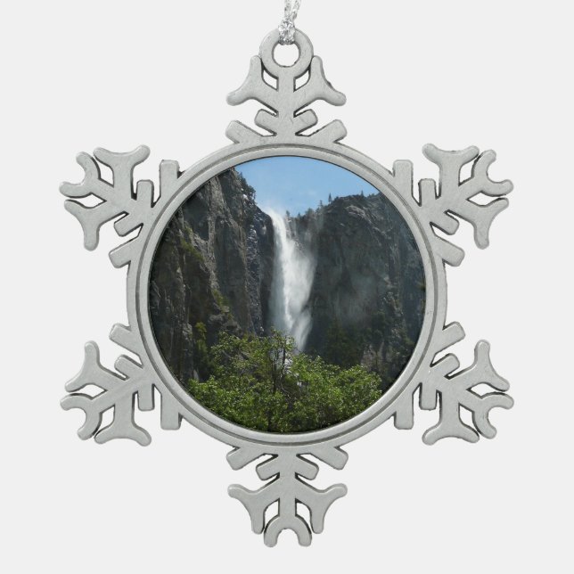 Bridalveil Falls at Yosemite National Park Snowflake Pewter Christmas Ornament (Front)