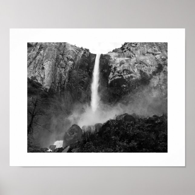 Bridalveil Falls Waterfall Black and White Photo Poster (Front)