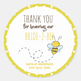 Bride 2 BEE Cute Yellow Polkadot Bridal Shower Classic Round Sticker