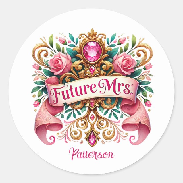 Bride add last name Wedding Classic Round Sticker (Front)
