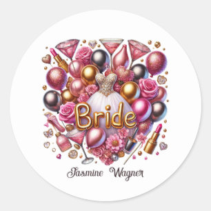 Bride add name Wedding Classic Round Sticker
