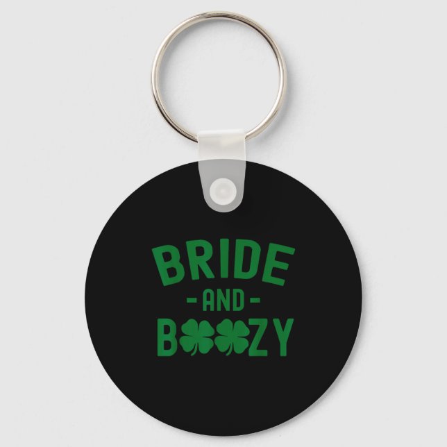 Bride And Boozy Irish St Patrick's Day Funny Shamr Key Ring (Front)