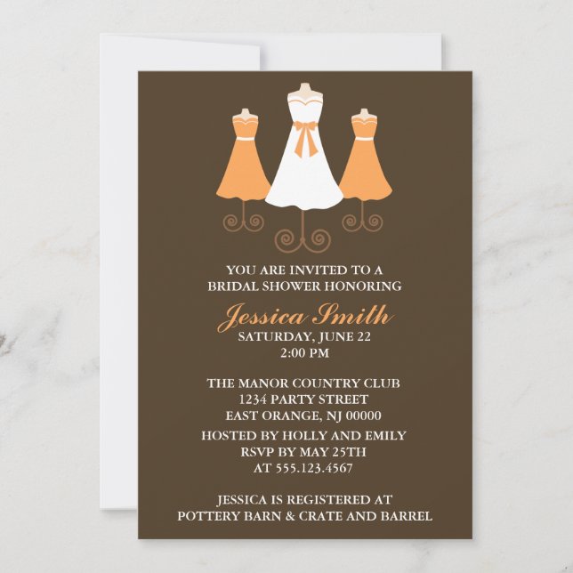 Bride and Bridal Party Gowns Wedding Shower Invitation (Front)