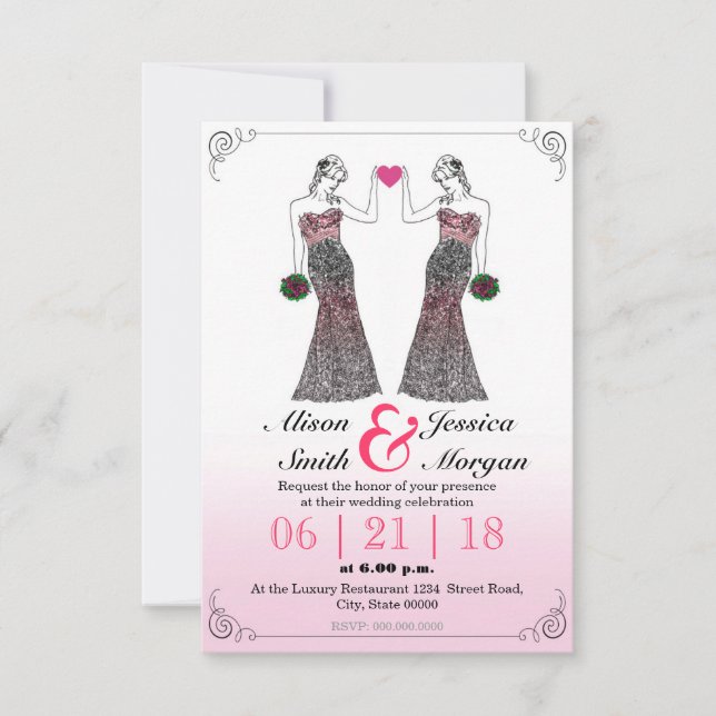 Bride and Bride - Lesbian wedding invitation (Front)