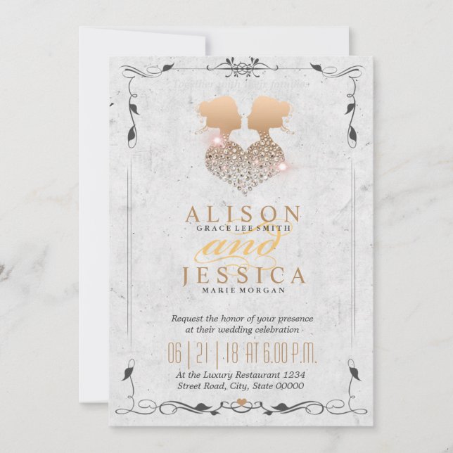 Bride and Bride - Two Brides Wedding  - Lesbian Invitation (Front)