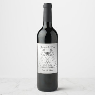 Bride and Bride Wedding Personalised Silver Wine Label