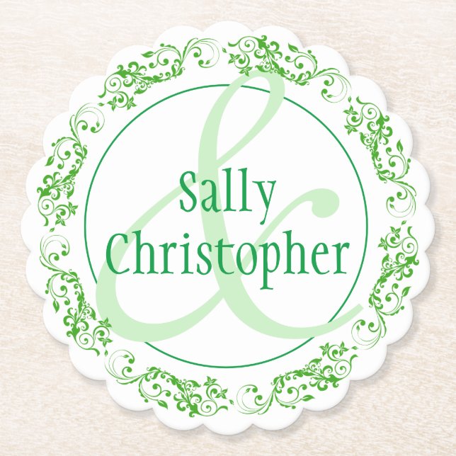 Bride and Bridegroom's Names Together Paper Coaster (Front)