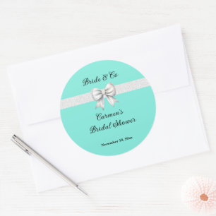 Bride and Co. White Glitter Bow Bridal Shower Classic Round Sticker