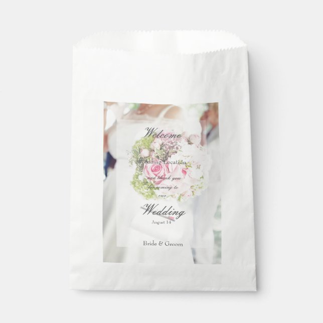 Bride and Flower Bouquet editable wedding Favour Bags (Front)
