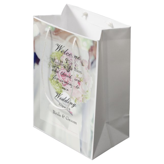 Bride and Flower Bouquet Wedding Medium Gift Bag (Front Angled)