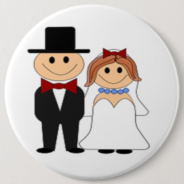 BRIDE AND GROOM 6 CM ROUND BADGE (Front)