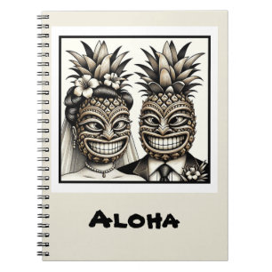 Bride and Groom Aloha Pineapple Tiki Head Wedding  Notebook