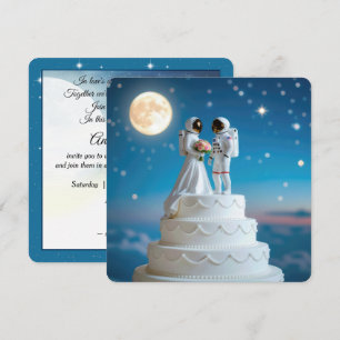 Bride and Groom Astronauts On a Wedding Cake Invitation
