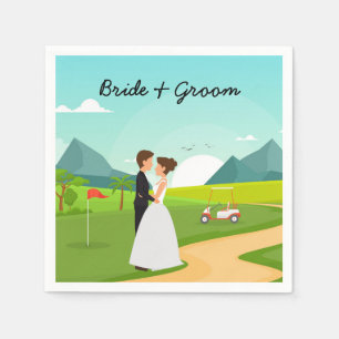 Bride and Groom at Golf Course Golfer Wedding Napkin
