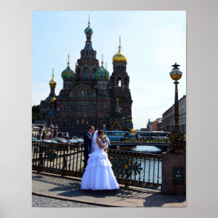 Bride and Groom at St. Petersburg, Russia, Church Poster