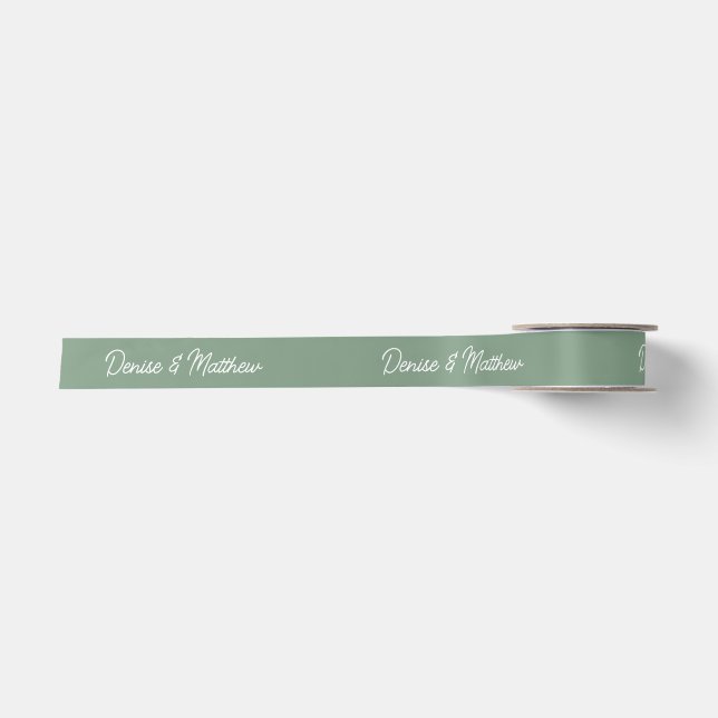 Bride and Groom Basil Green  Satin Ribbon (Front)