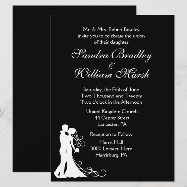Bride and Groom Black and White Invitation (Front/Back)