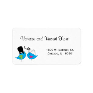 Bride And Groom Blue Birds Of Happiness Label